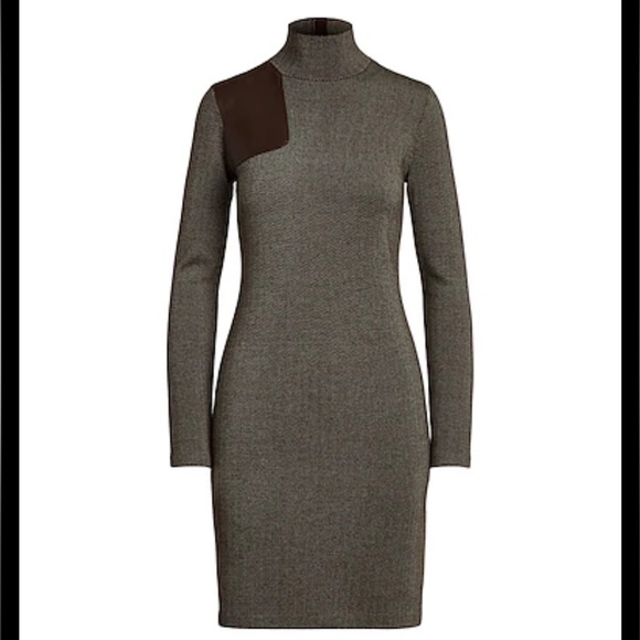 NWT Lauren Ralph Lauren Wool Turtleneck Leather Patch Green Sweater Dress 1X New - Picture 3 of 9